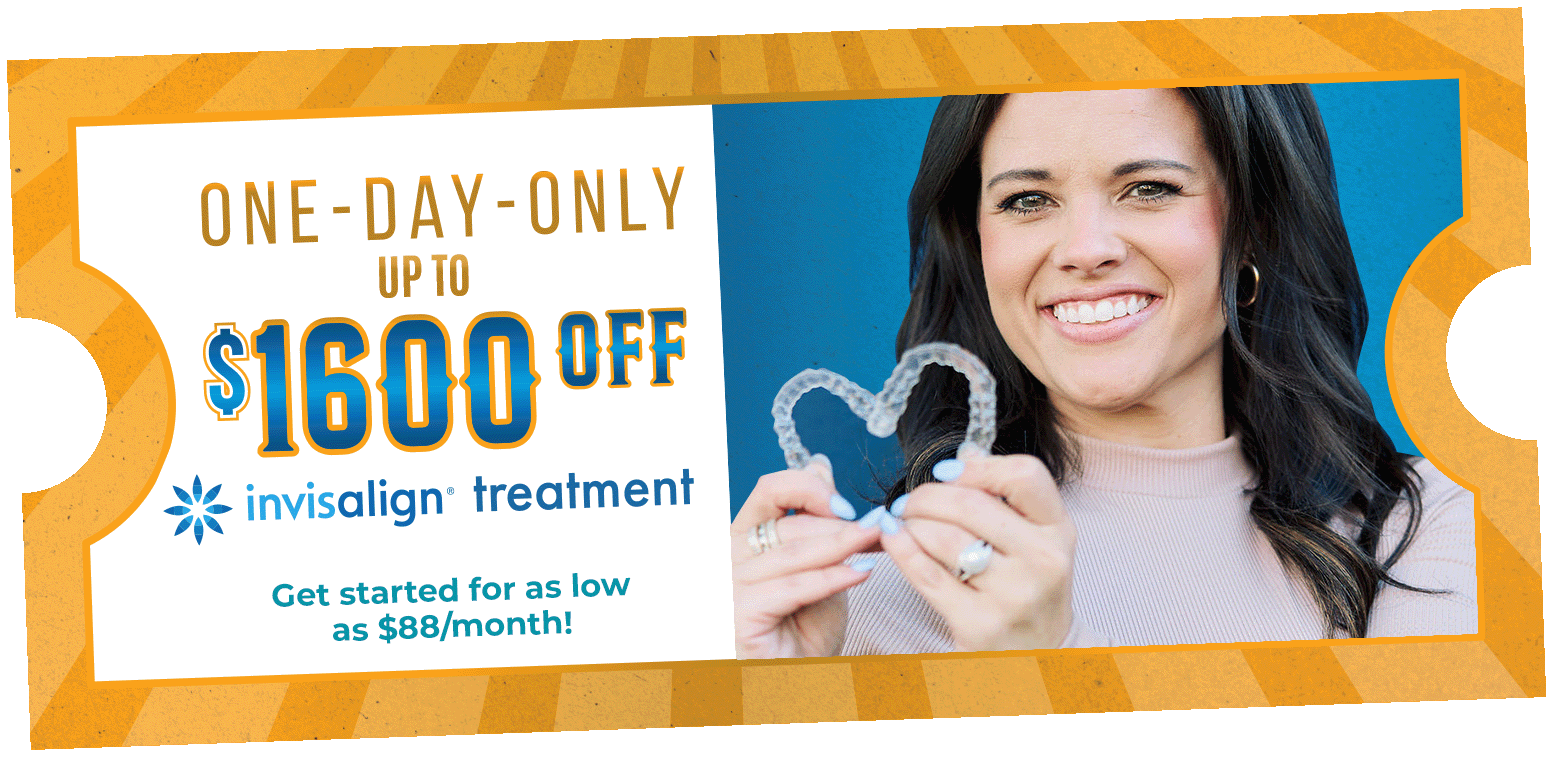 One day only: up to $1600 OFF Invisalign treatment. Get started for as low as $88/month!