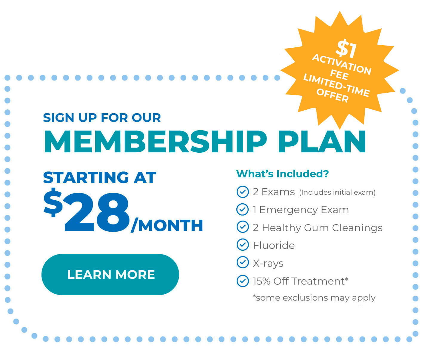 Dental membership plan starting at $28/month